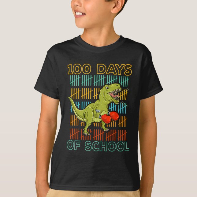100 Days Of School 2025 Dinosaur Boxing Mma Martia T Shirt (Framsida)