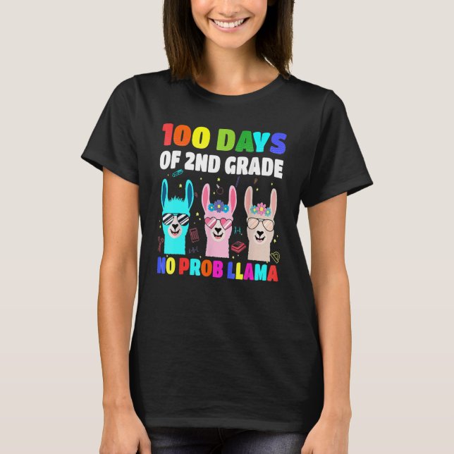 100 Days Of School 2nd Grade No Probllama Llama Bo T Shirt (Framsida)