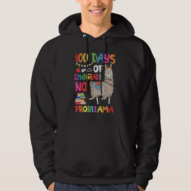 100 Days Of School 2nd Grade No Probllama Llama St Hoodie (Framsida)