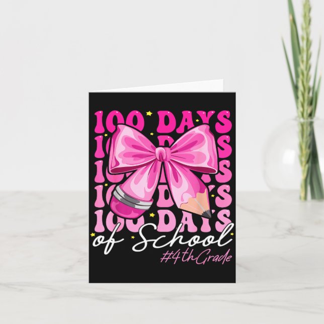 100 Days Of School 4th Grade Girls Coquette Bow  Kort (Framsida)
