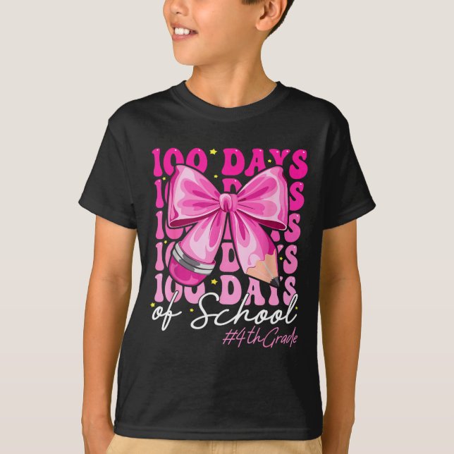 100 Days Of School 4th Grade Girls Coquette Bow  T Shirt (Framsida)