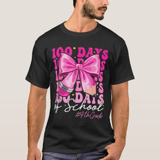 100 Days Of School 4th Grade Girls Coquette Bow  T Shirt (Framsida)