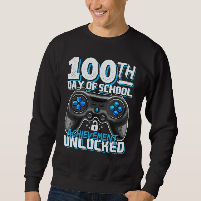100 Days of School Achievement Unlocked Video Game Lång Ärmad Tröja (Framsida)