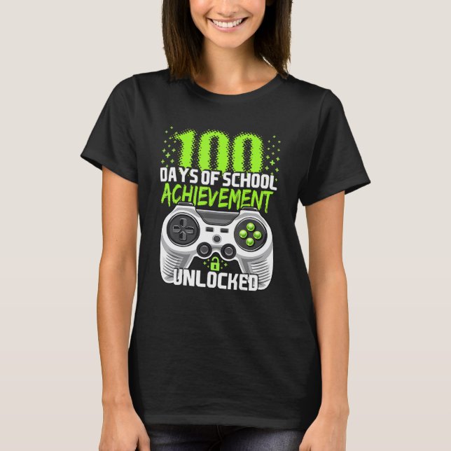 100 Days Of School Achievement Unlocked Video Game T Shirt (Framsida)