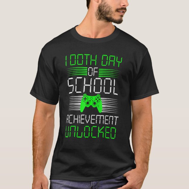 100 Days Of School Achievement Unlocked Video Game T Shirt (Framsida)
