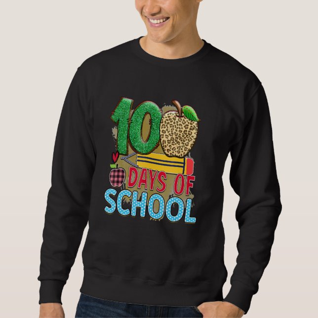 100 Days Of School Apple Pencil  Student Teacher Lång Ärmad Tröja (Framsida)