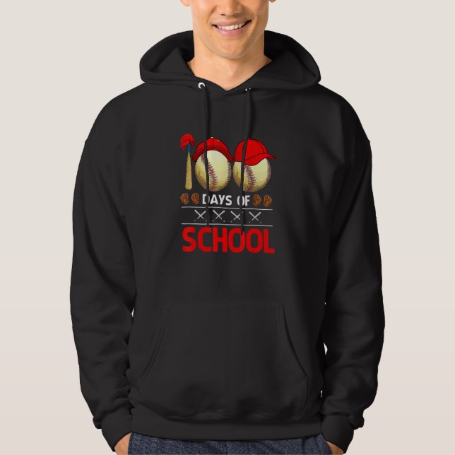 100 Days Of School  Baseball 100 Days Smarter 100t Hoodie (Framsida)