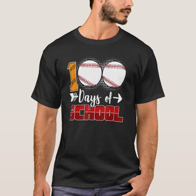 100 Days Of School  Baseball 100 Days Smarter 100t T Shirt (Framsida)