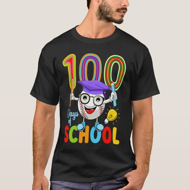100 Days Of School Baseball 100th Day  Kids Teache T Shirt (Framsida)