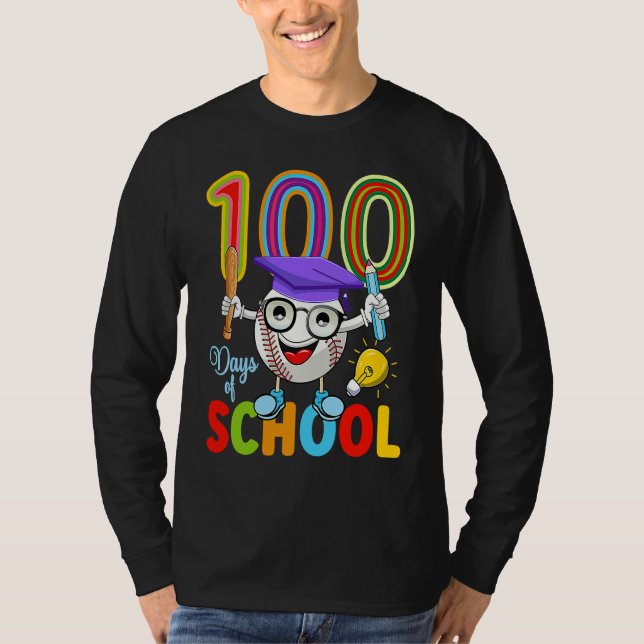 100 Days Of School Baseball 100th Day  Kids Teache T Shirt (Framsida)