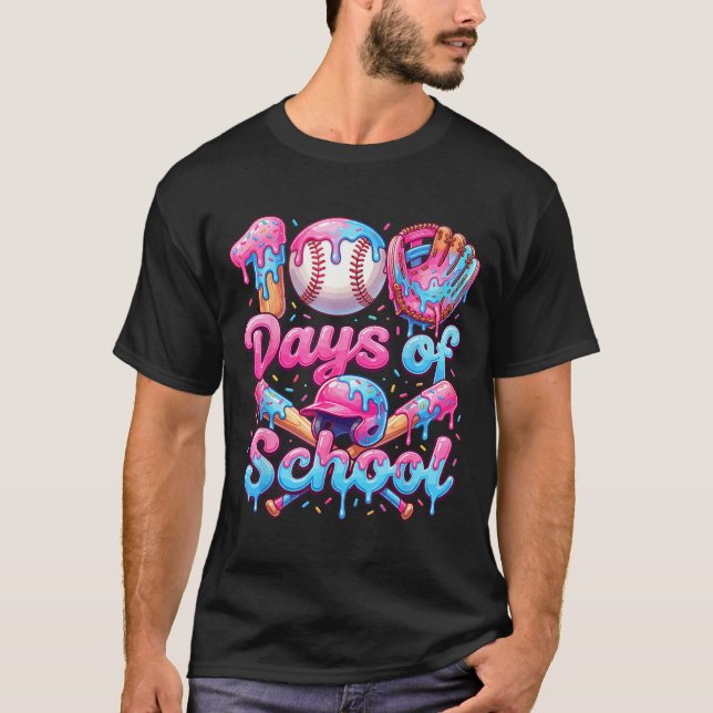 100 Days Of School Baseball Boys Kids _1  T Shirt (Framsida)