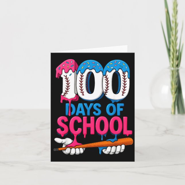 100 Days Of School Baseball Drip Bat 100th Day Of  Kort (Framsida)