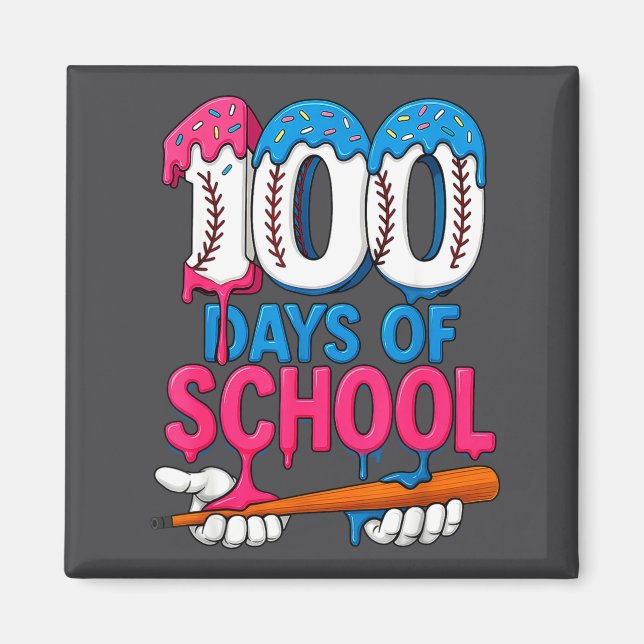 100 Days Of School Baseball Drip Bat 100th Day Of  Magnet (Framsidan)