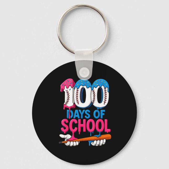 100 Days Of School Baseball Drip Bat 100th Day Of  Nyckelring (Framsida)
