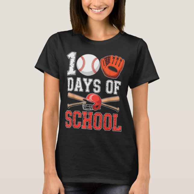 100 Days Of School Baseball Player Teacher Student T Shirt (Framsida)