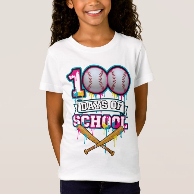 100 Days of School Baseball Shirt PNG T Shirt (Framsida)