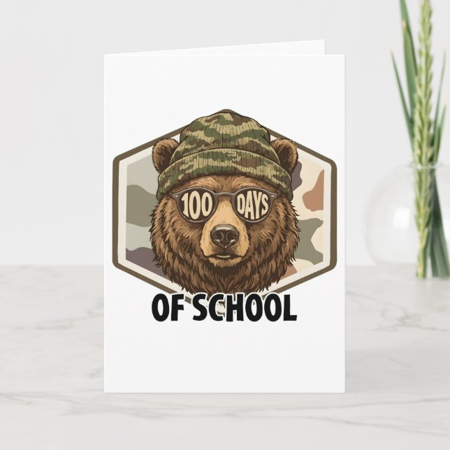 100 Days of School Bear woodland animal outdoor Kort (Framsida)