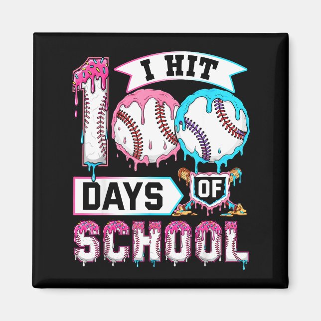 100 Days Of School Boys Baseball Drip 100th Day Ki Magnet (Framsidan)