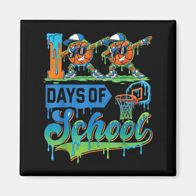 100 Days Of School Boys Basketball Drip 100th Day  Magnet (Framsidan)