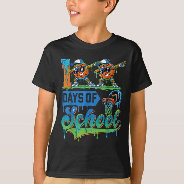 100 Days Of School Boys Basketball Drip 100th Day  T Shirt (Framsida)
