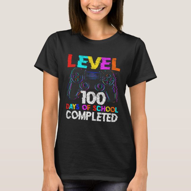 100 Days of School Completed Gamer Boy Level 100 C T Shirt (Framsida)