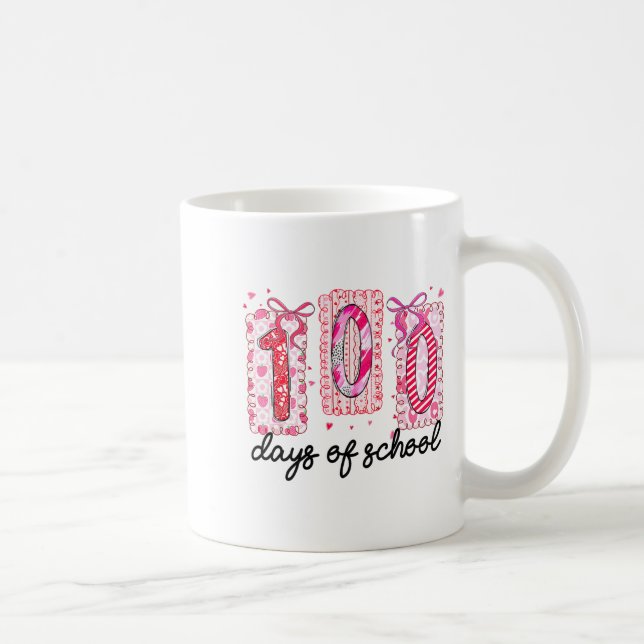 100 Days Of School Coquette Valentine Girls Teache Kaffemugg (Höger)