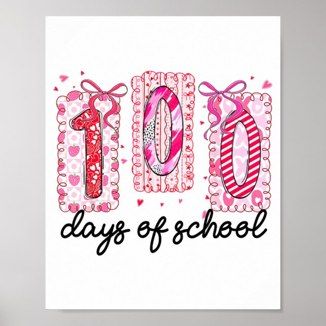 100 Days Of School Coquette Valentine Girls Teache Poster (Framsidan)