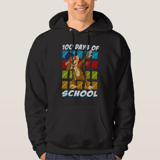 100 Days Of School Dabbing Monkey Funny Animal Lov Hoodie (Framsida)