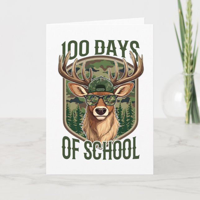 100 Days of School Deer Camo Teacher Funny Kort (Framsida)