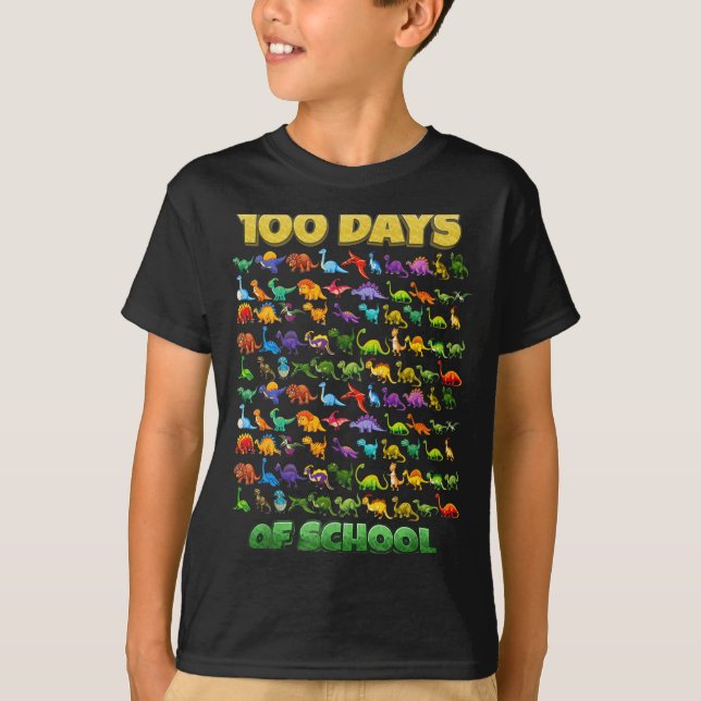 100 Days Of School Dinosaur 100 Days Smarter  T Shirt (Framsida)