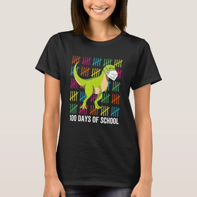 100 Days Of School Dinosaur Mask Fun Teacher Boys  T Shirt (Framsida)