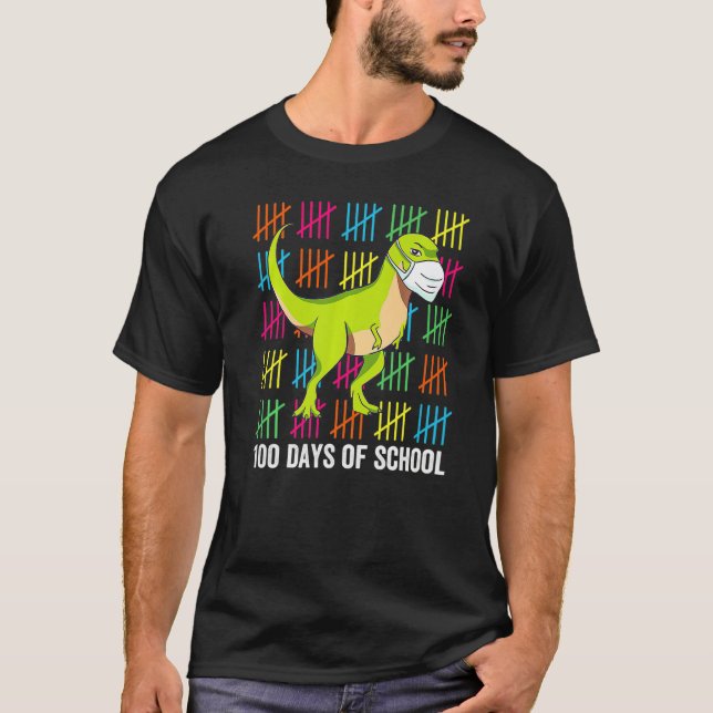 100 Days Of School Dinosaur Mask Fun Teacher Dino T Shirt (Framsida)