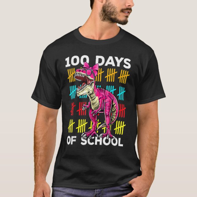 100 Days Of School Dinosaur Rex Dino Kids Boys 100 T Shirt (Framsida)