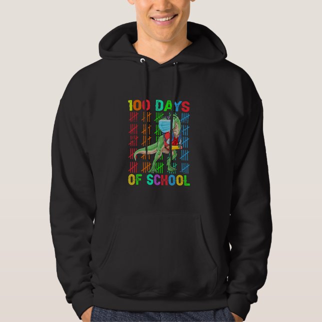 100 Days Of School Dinosaur Rex Wearing Mask Smart Hoodie (Framsida)