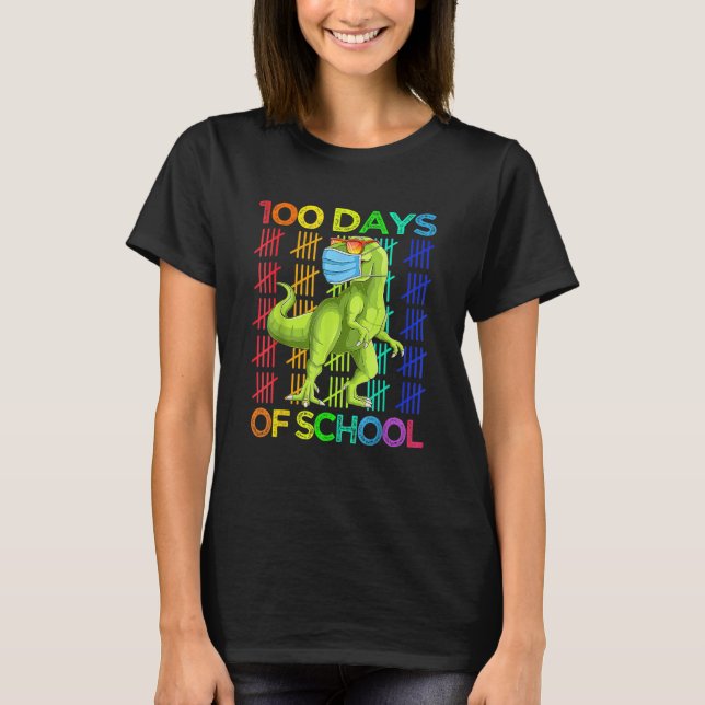 100 Days Of School Dinosaur Rex Wearing Mask Smart T Shirt (Framsida)