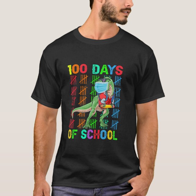 100 Days Of School Dinosaur Rex Wearing Mask Smart T Shirt (Framsida)