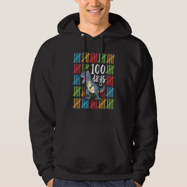 100 Days of School Dinosaur T-Rex Dino Kids Boys 1 Hoodie (Framsida)