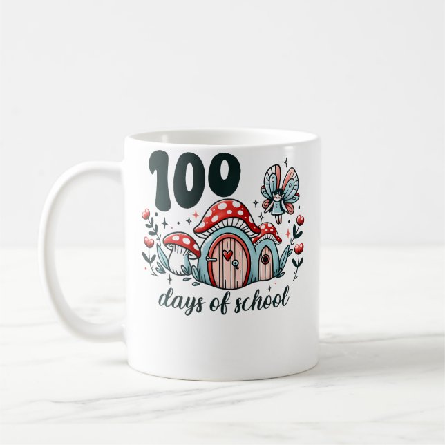 100 Days Of School Fairy Mushroom Magic Kaffemugg (Vänster)