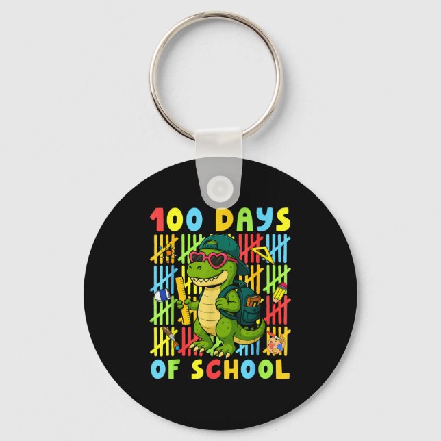 100 Days Of School Funny Dinosaur T-rex Boy Girl T Nyckelring (Framsida)