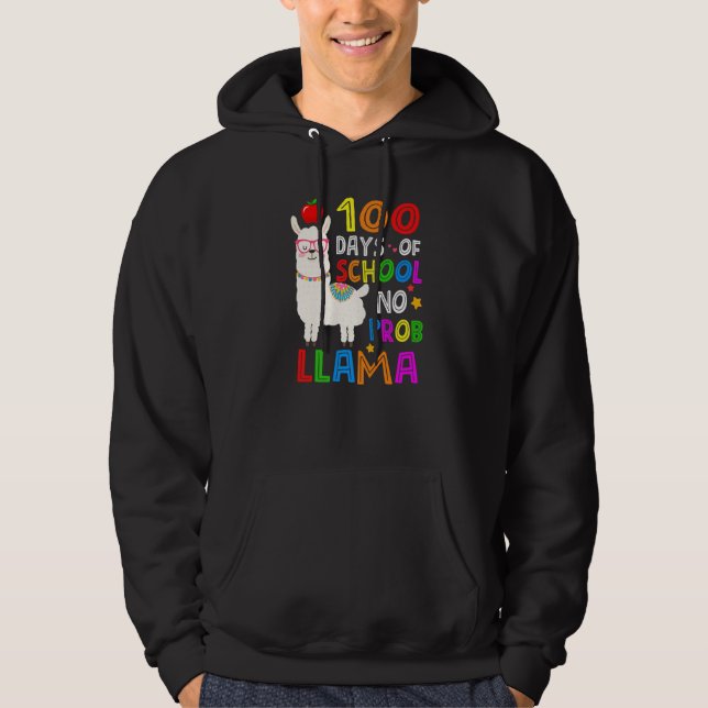 100 Days of School Funny No Probllama Llama 100th  Hoodie (Framsida)