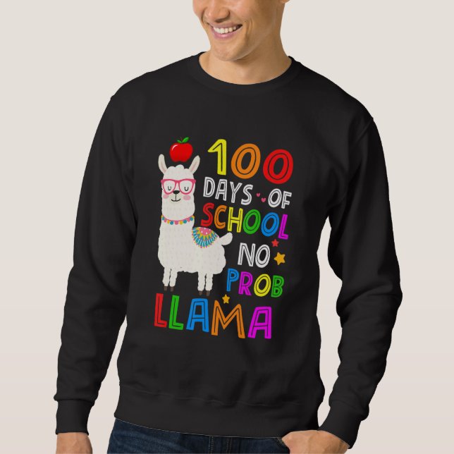 100 Days Of School Funny No Probllama Llama 100th  Lång Ärmad Tröja (Framsida)