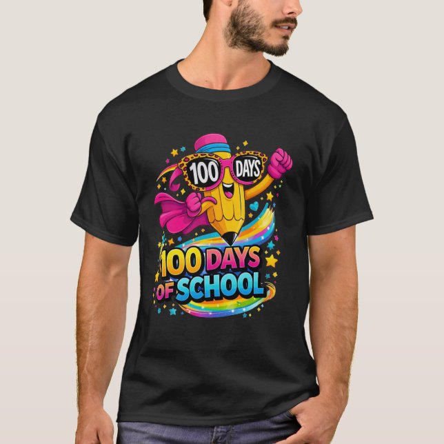 100 Days of School Funny Pencil Kids Teacher 100th T Shirt (Framsida)