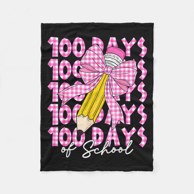 100 Days Of School Girls Coquette Bow 100th Day Of Fleecefilt (Framsidan)