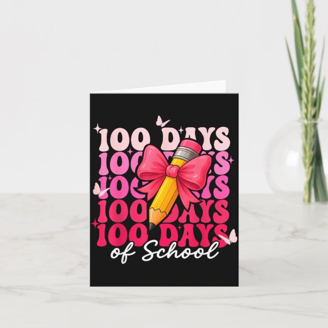 100 Days Of School Girls Coquette Bow 100th Day Of Kort (Framsida)