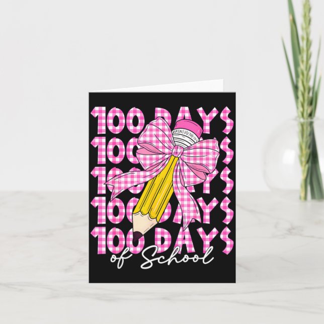 100 Days Of School Girls Coquette Bow 100th Day Of Kort (Framsida)
