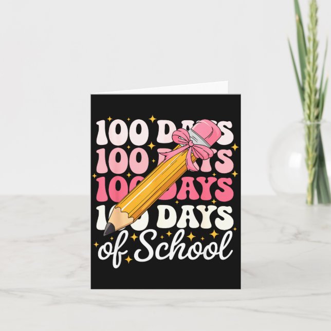 100 Days Of School Girls Coquette Bow 100th Day Of Kort (Framsida)