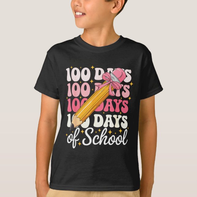 100 Days Of School Girls Coquette Bow 100th Day Of T Shirt (Framsida)