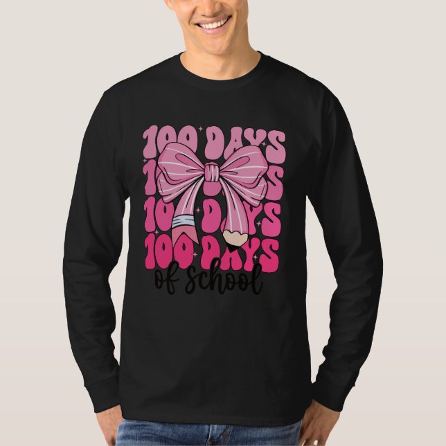 100 Days of School Girls Coquette Bow 100th Day of T Shirt (Framsida)