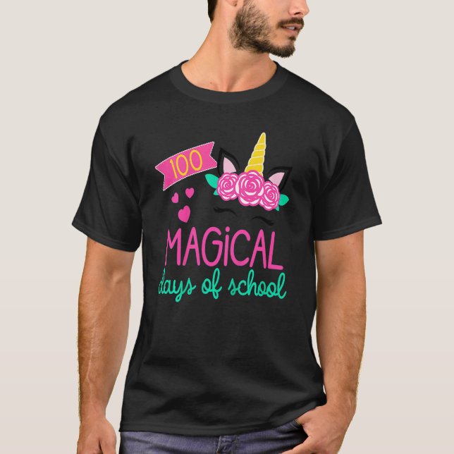 100 Days Of School Girls Unicorn 100 Magical Days  T Shirt (Framsida)