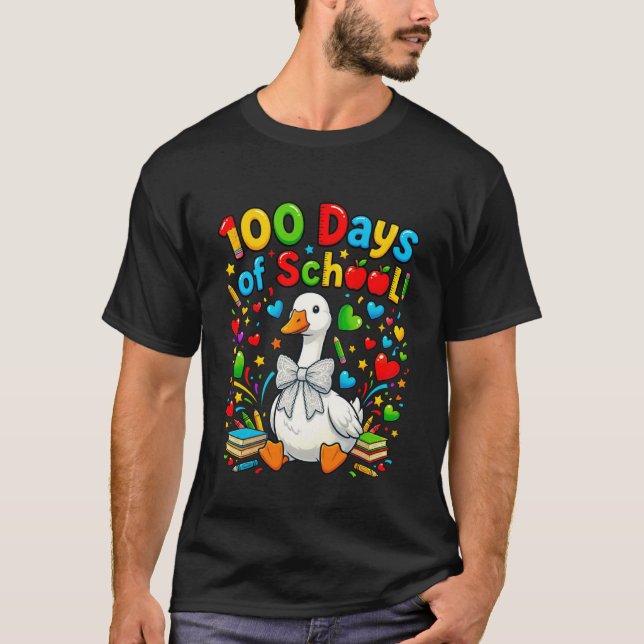 100 Days of School Goose Funny Goose 100 Days Kids T Shirt (Framsida)